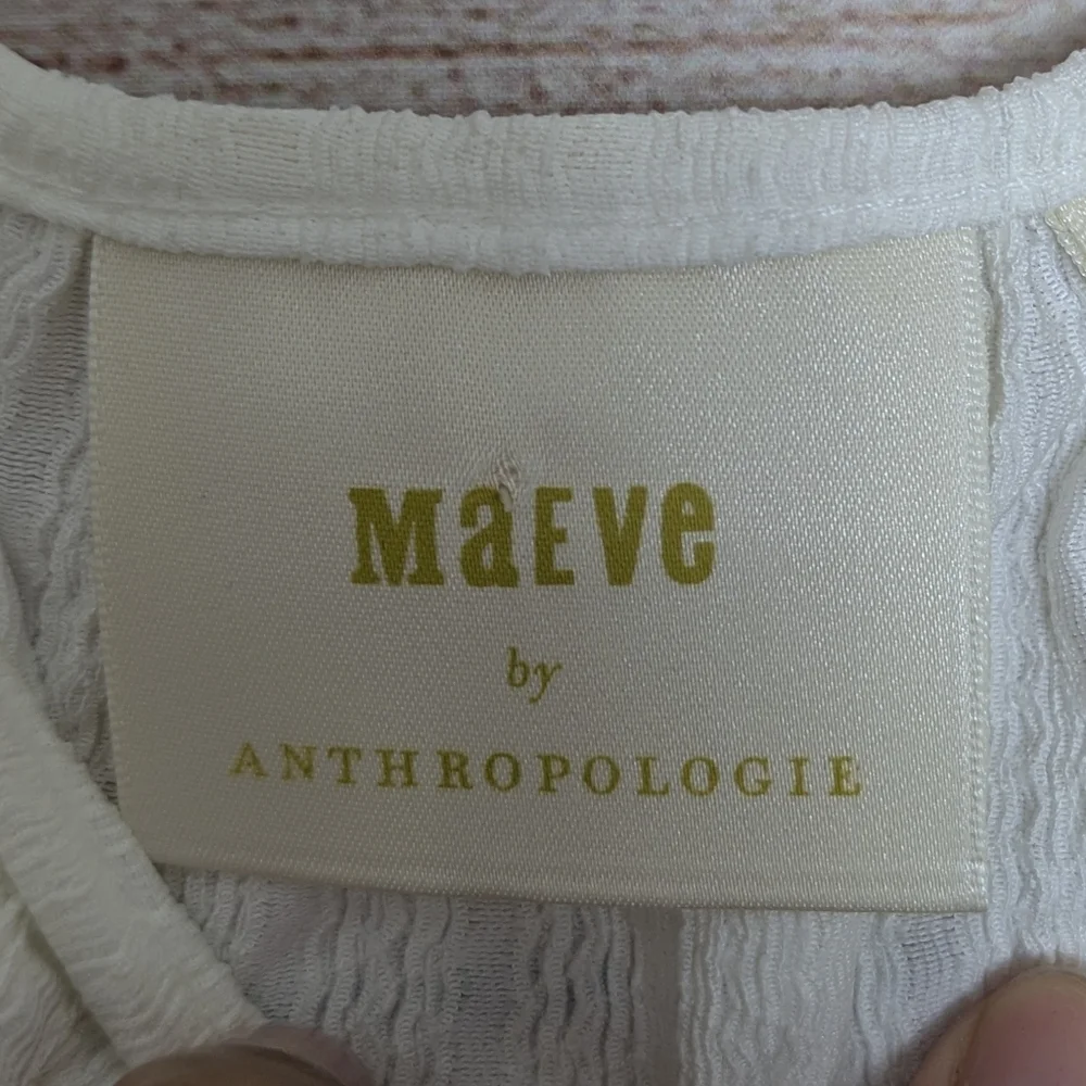 Maeve Anthropologie Size Small White Smocked Peplum Top Puff Sleeve Scoop Neck